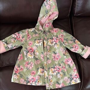 Little Me Pink and Green Floral Raincoat with Hood